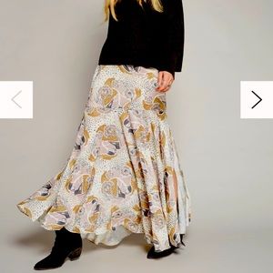 Free People 6 Pebble Crepe Maxi Skirt Lined Slits printed BoHo